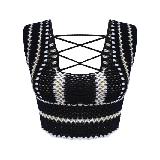 Black and White Striped Crochet Sexy Women's Tank Top