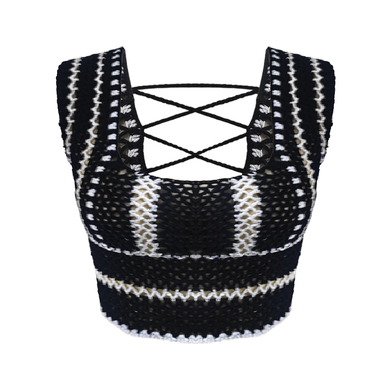 Black and White Striped Crochet Sexy Women's Tank Top