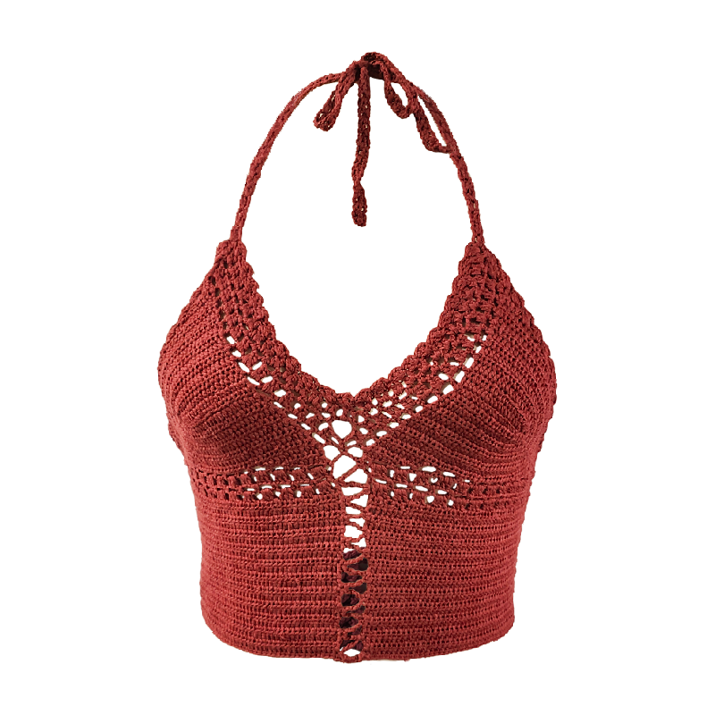 Red Halter Crochet Sexy Women's Tank Top