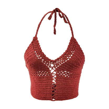 Red Halter Crochet Sexy Women's Tank Top