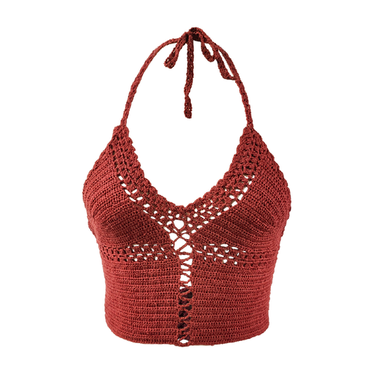 Red Halter Crochet Sexy Women's Tank Top