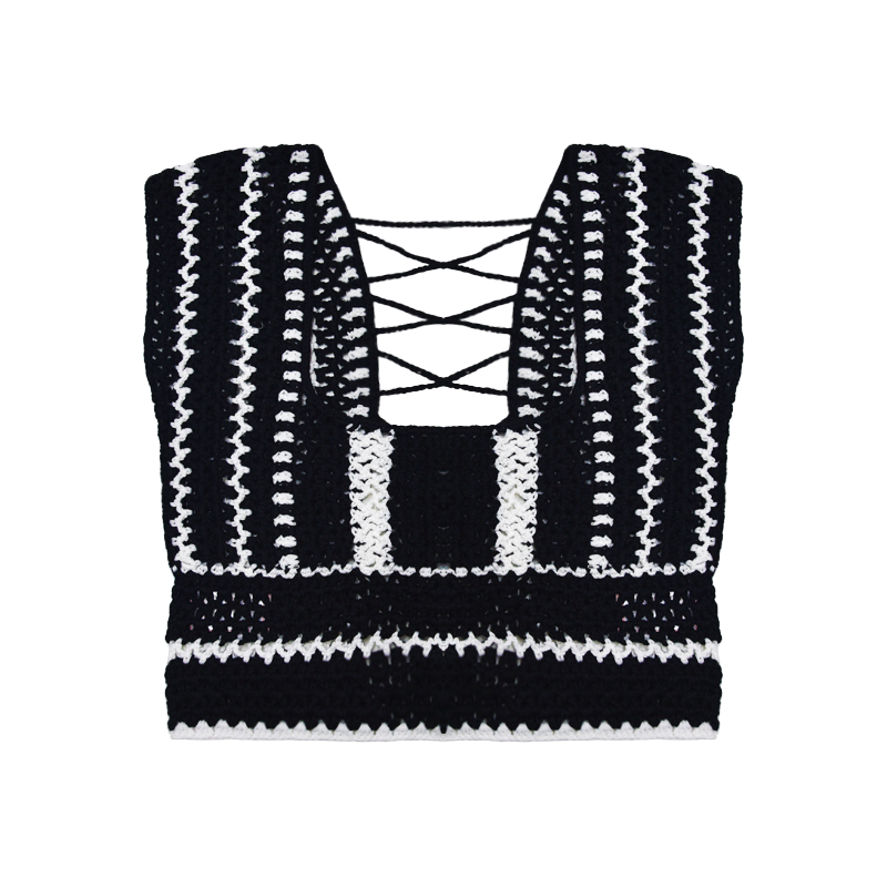 Black and White Striped Crochet Sexy Women's Tank Top