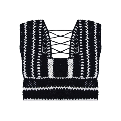 Black and White Striped Crochet Sexy Women's Tank Top